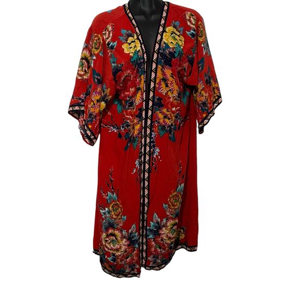 Flying Tomato Womens Size S/M Red Floral Kimono Open Front Cover Up Lightweight - Picture 1 of 8